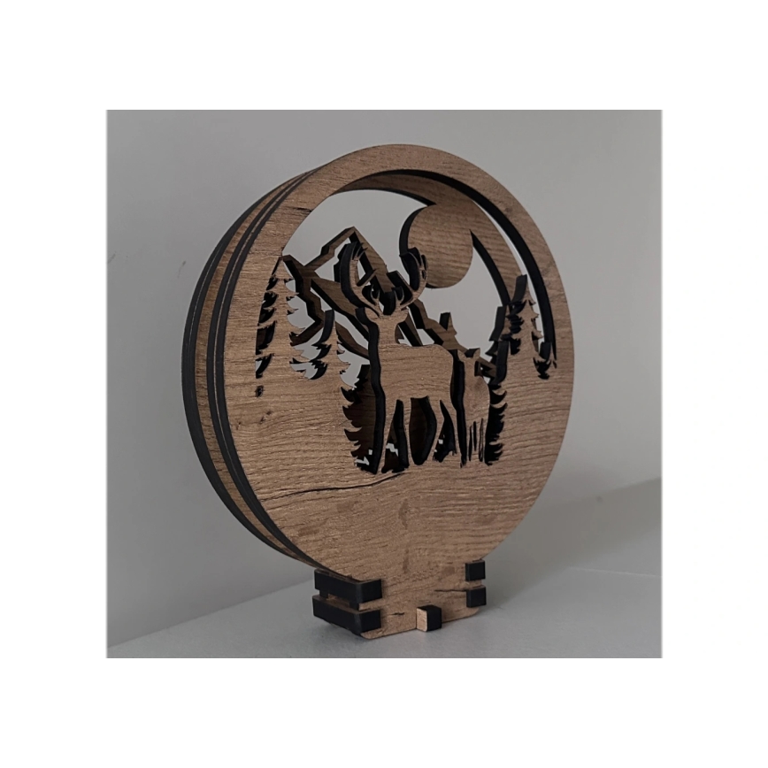 Li-Go 23592/DUB2 - LED Himmennettävä pöytäkoriste LED/12W/230V 20x22 cm tammi/peura ja naaraspeura