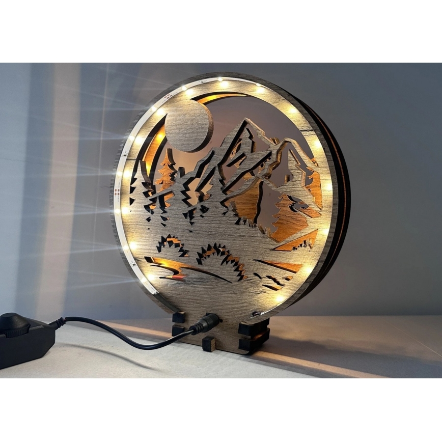 Li-Go 23592/DUB2 - LED Himmennettävä pöytäkoriste LED/12W/230V 20x22 cm tammi/peura ja naaraspeura