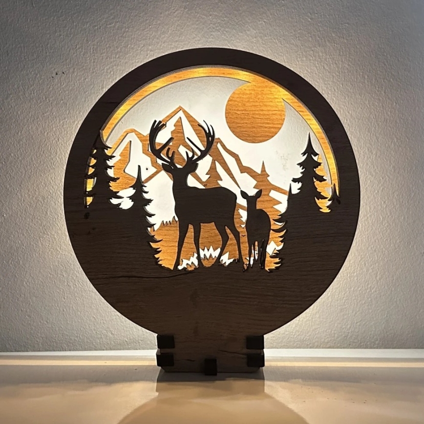 Li-Go 23592/DUB2 - LED Himmennettävä pöytäkoriste LED/12W/230V 20x22 cm tammi/peura ja naaraspeura