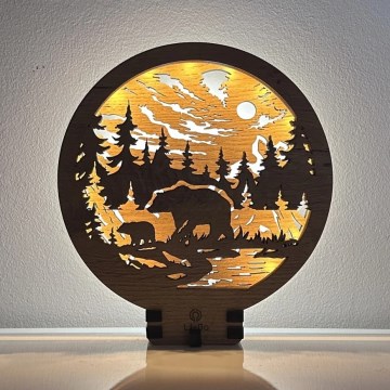 Li-Go 23595/DUB2 - Himmennettävä LED-pöytäkoriste LED/12W/230V 20x22 cm tammi/karhut