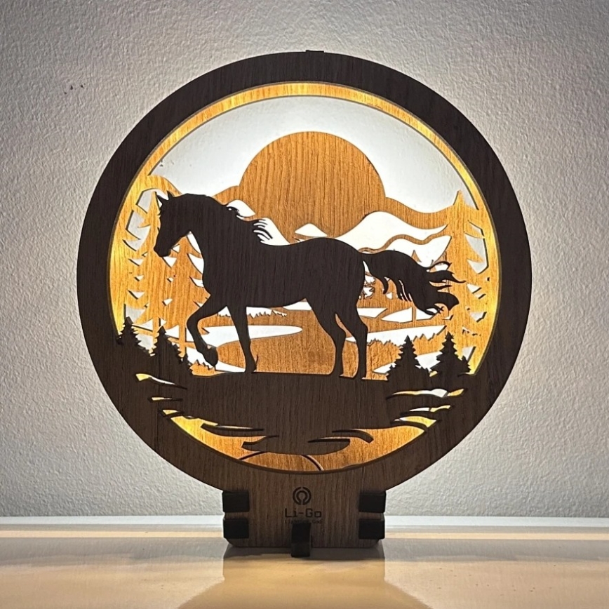 Li-Go 23598/DUB2 - Himmennettävä LED-pöytäkoriste LED/12W/230V 20x22 cm tammi/hevonen