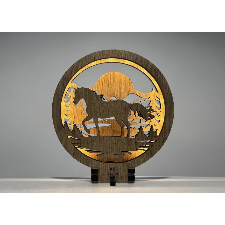 Li-Go 23598/DUB2 - Himmennettävä LED-pöytäkoriste LED/12W/230V 20x22 cm tammi/hevonen