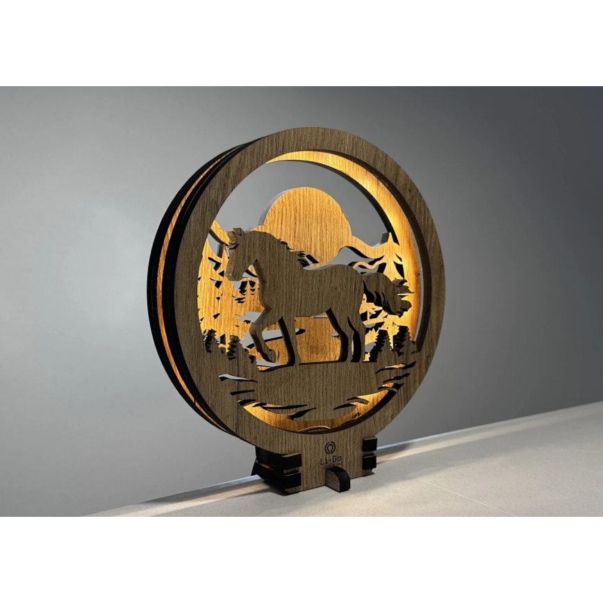 Li-Go 23598/DUB2 - Himmennettävä LED-pöytäkoriste LED/12W/230V 20x22 cm tammi/hevonen