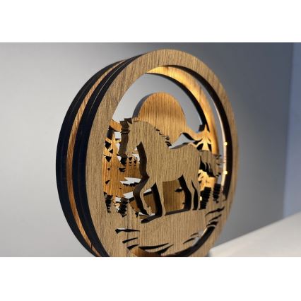 Li-Go 23598/DUB2 - Himmennettävä LED-pöytäkoriste LED/12W/230V 20x22 cm tammi/hevonen