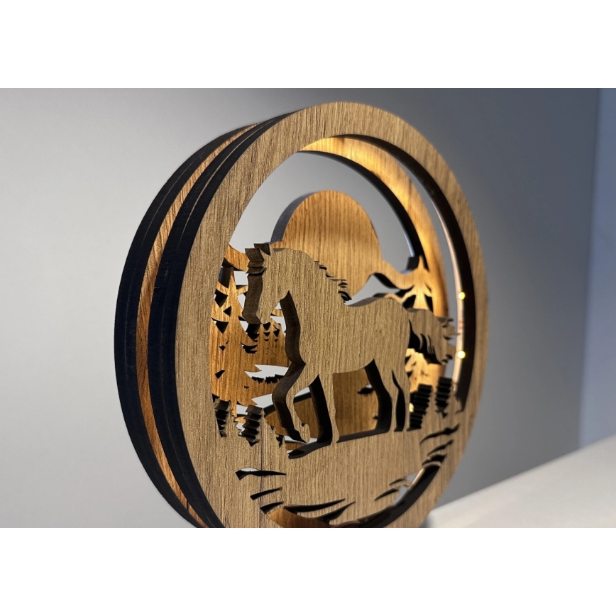 Li-Go 23598/DUB2 - Himmennettävä LED-pöytäkoriste LED/12W/230V 20x22 cm tammi/hevonen