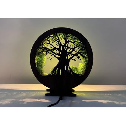 Li-Go 23604/DUB2 - LED himmennettävä pöytäkoriste LED/12W/230V 20x22 cm tammi/sammal ja puu