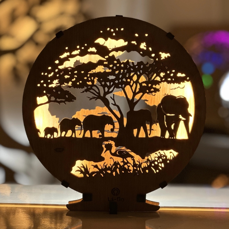 Li-Go 23610/DUB2 - himmennettävä LED-pöytävalaisin, LED/12W/230V, 20x22 cm, tammi/elefanttikuosi