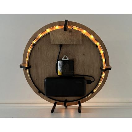 Li-Go 23688/DUB2 - LED-himmennettävä seinäkello liiketunnistimella LED/5V 20000 mAh + 1xAA halkaisija 32 cm tammi/voikukka