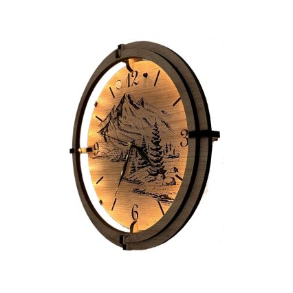 Li-Go 23697/DUB/BAT2 - LED-himmennettävä kello liikeanturilla LED/10W/5V 20000 mAh + 1xAA halkaisija 32 cm tammi/Hory