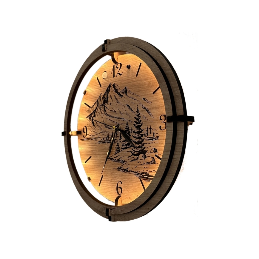 Li-Go 23697/DUB/BAT2 - LED-himmennettävä kello liikeanturilla LED/10W/5V 20000 mAh + 1xAA halkaisija 32 cm tammi/Hory