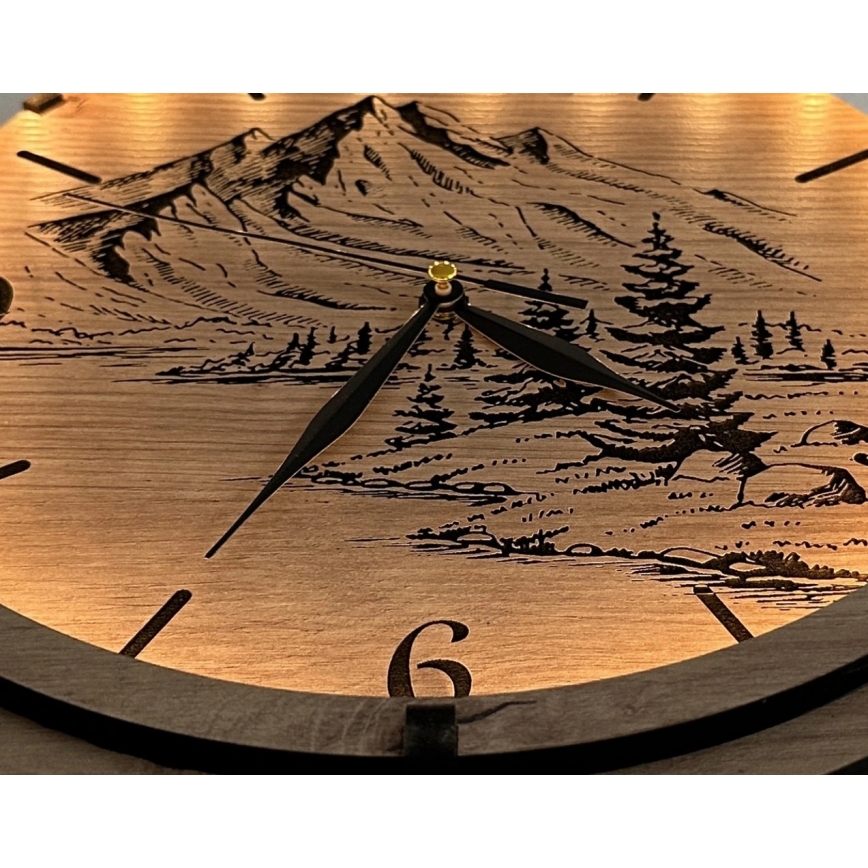 Li-Go 23697/DUB/BAT2 - LED-himmennettävä kello liikeanturilla LED/10W/5V 20000 mAh + 1xAA halkaisija 32 cm tammi/Hory