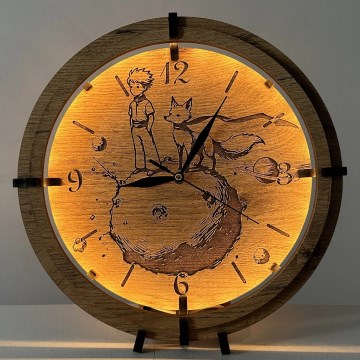 Li-Go 23712/DUB/BAT2 - Himmennettävä LED-kello liiketunnistimella LED/10W/5V 20000 mAh + 1xAA halkaisija 32 cm tammi/Pikku prinssi