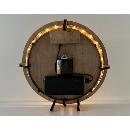 Li-Go 23712/DUB/BAT2 - Himmennettävä LED-kello liiketunnistimella LED/10W/5V 20000 mAh + 1xAA halkaisija 32 cm tammi/Pikku prinssi