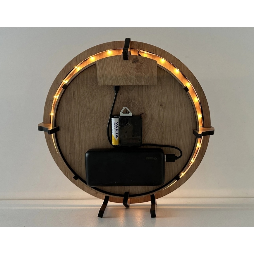 Li-Go 23712/DUB/BAT2 - Himmennettävä LED-kello liiketunnistimella LED/10W/5V 20000 mAh + 1xAA halkaisija 32 cm tammi/Pikku prinssi