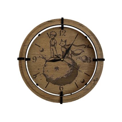 Li-Go 23712/DUB/BAT2 - Himmennettävä LED-kello liiketunnistimella LED/10W/5V 20000 mAh + 1xAA halkaisija 32 cm tammi/Pikku prinssi