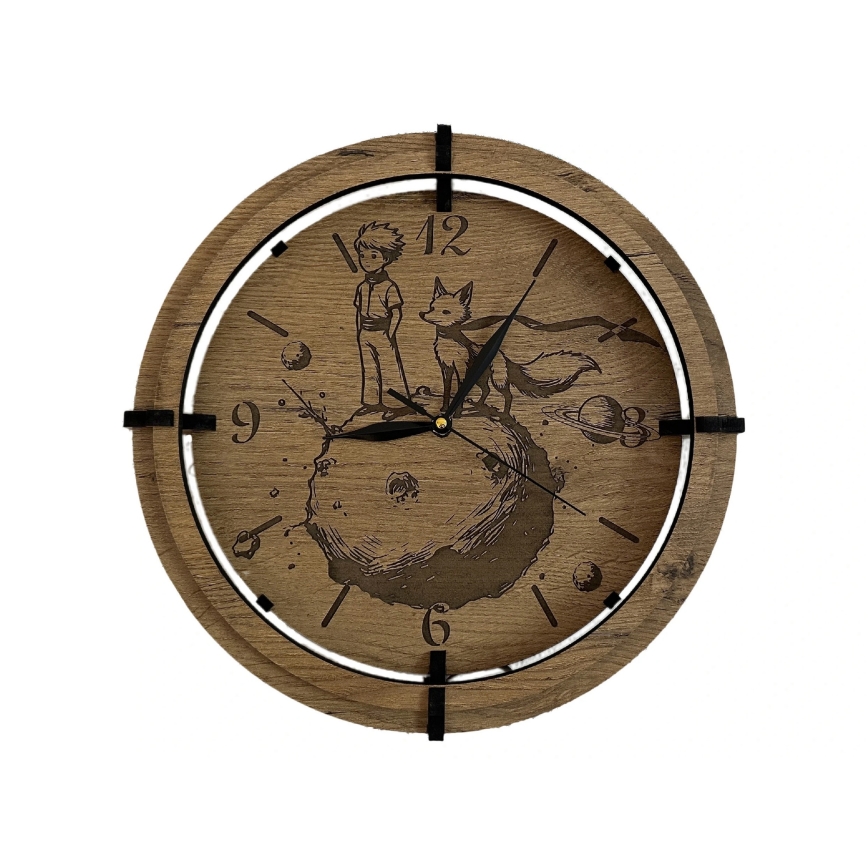 Li-Go 23712/DUB/BAT2 - Himmennettävä LED-kello liiketunnistimella LED/10W/5V 20000 mAh + 1xAA halkaisija 32 cm tammi/Pikku prinssi