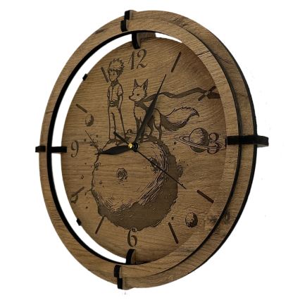 Li-Go 23712/DUB/BAT2 - Himmennettävä LED-kello liiketunnistimella LED/10W/5V 20000 mAh + 1xAA halkaisija 32 cm tammi/Pikku prinssi