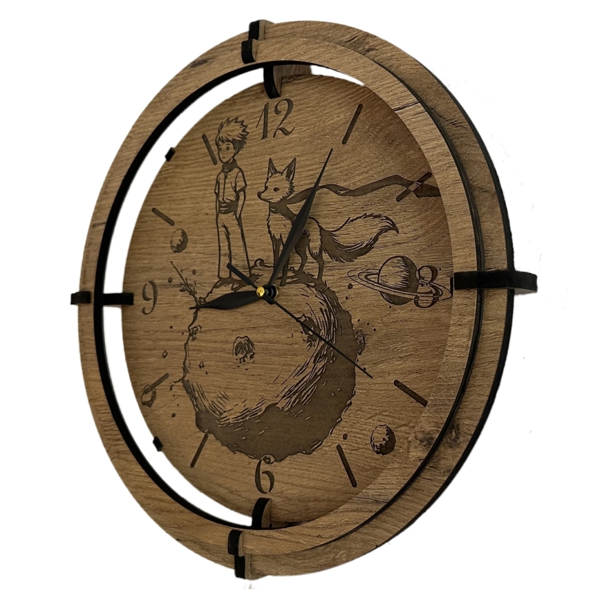 Li-Go 23712/DUB/BAT2 - Himmennettävä LED-kello liiketunnistimella LED/10W/5V 20000 mAh + 1xAA halkaisija 32 cm tammi/Pikku prinssi