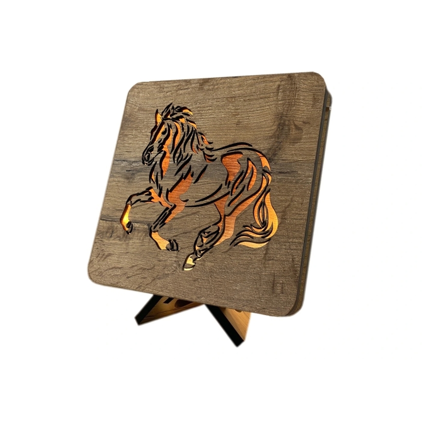 Li-Go 4070/DUB2 - LED-pöytäkoriste LED/12W/230V 19x19 cm tammi/hevonen