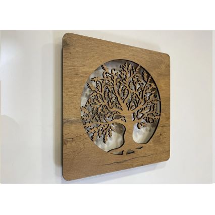 Li-Go 5275/DUB2 - LED-himmennettävä seinäkello LED/10W/5V 20000 mAh 42x42 cm tammi/tammi ympyrässä + kaukosäädin