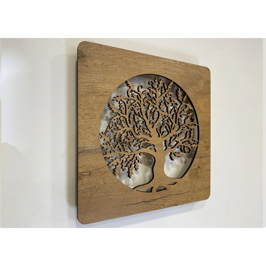 Li-Go 5275/DUB2 - LED-himmennettävä seinäkello LED/10W/5V 20000 mAh 42x42 cm tammi/tammi ympyrässä + kaukosäädin