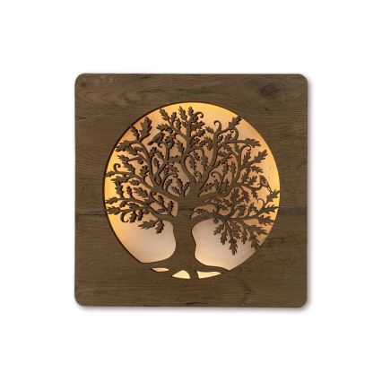 Li-Go 5275/DUB2 - LED-himmennettävä seinäkello LED/10W/5V 20000 mAh 42x42 cm tammi/tammi ympyrässä + kaukosäädin