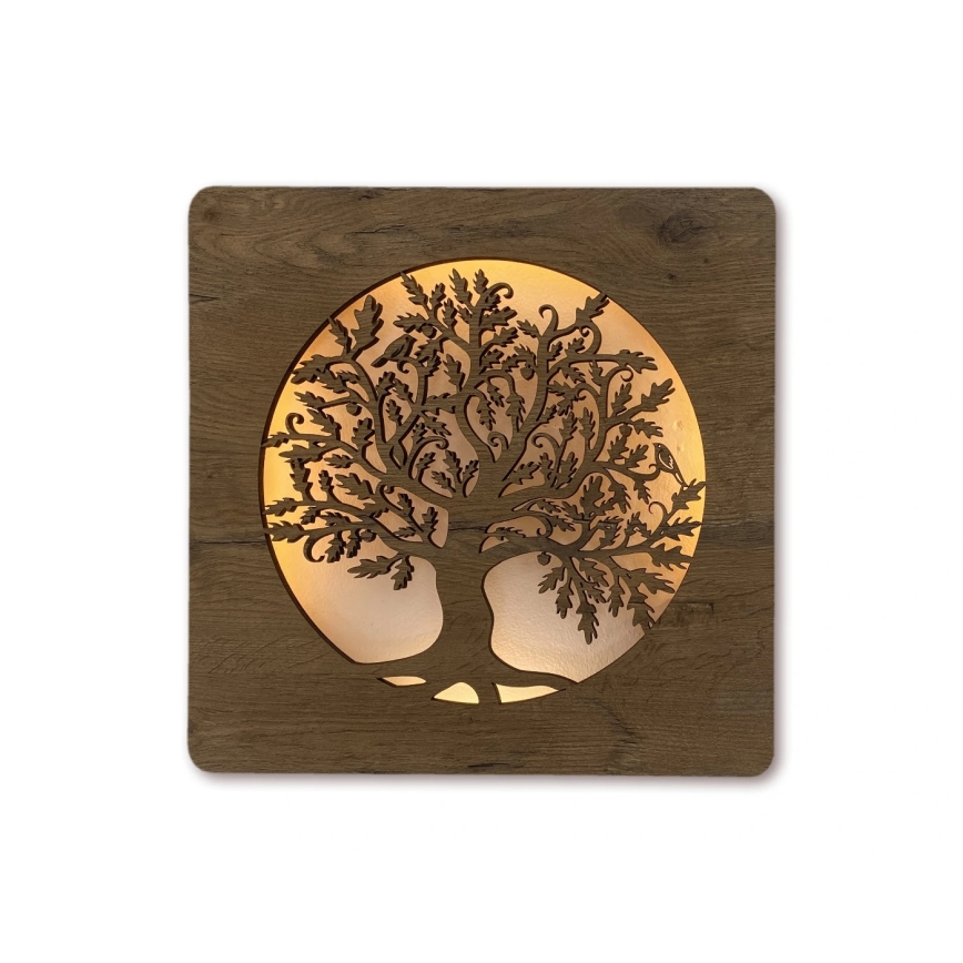 Li-Go 5275/DUB2 - LED-himmennettävä seinäkello LED/10W/5V 20000 mAh 42x42 cm tammi/tammi ympyrässä + kaukosäädin