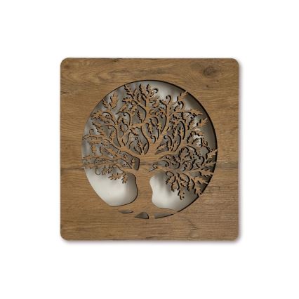 Li-Go 5275/DUB2 - LED-himmennettävä seinäkello LED/10W/5V 20000 mAh 42x42 cm tammi/tammi ympyrässä + kaukosäädin