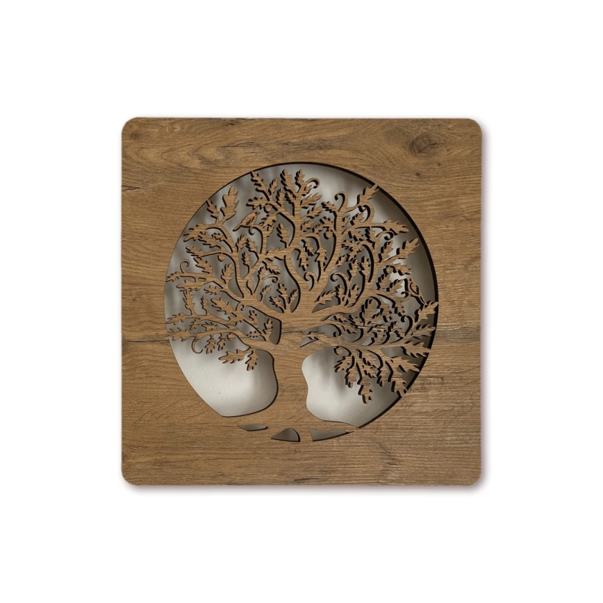 Li-Go 5275/DUB2 - LED-himmennettävä seinäkello LED/10W/5V 20000 mAh 42x42 cm tammi/tammi ympyrässä + kaukosäädin