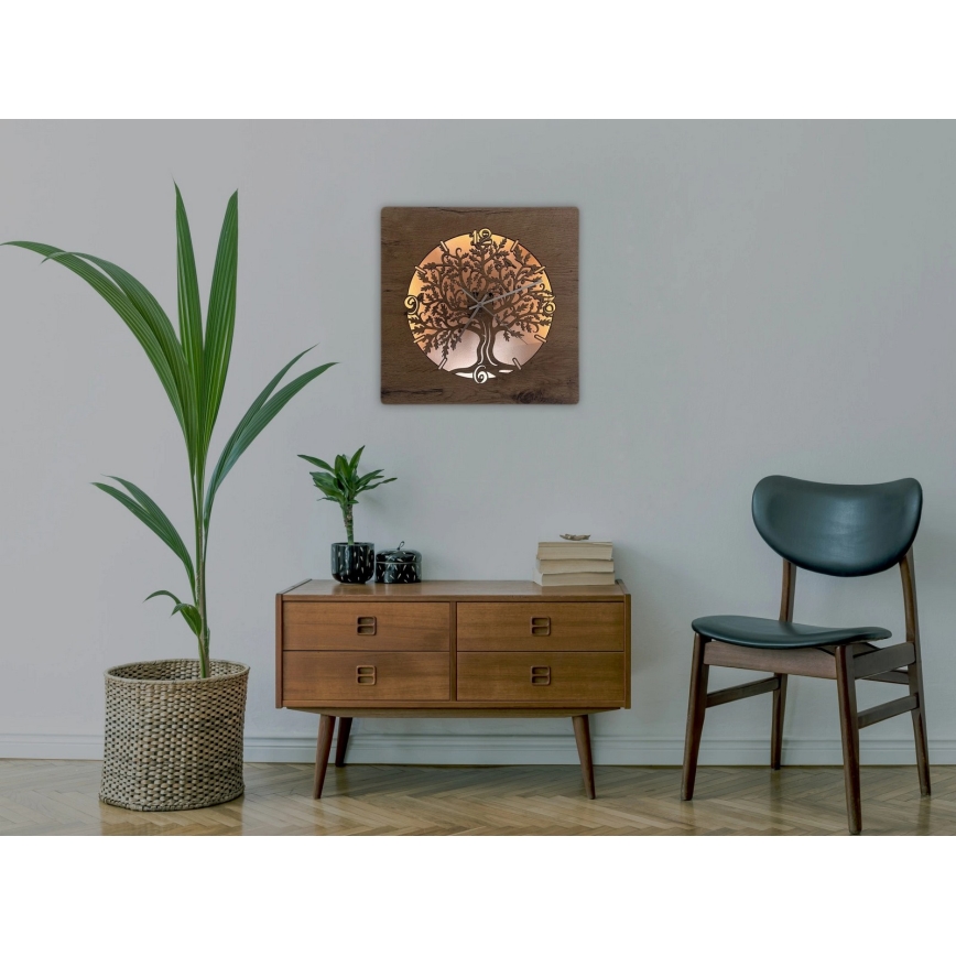 Li-Go 5652/DUB2 - LED himmennettävä kello LED/10W/5V 20000 mAh 42x42 cm tammi/Tammi ympyrässä + kaukosäädin