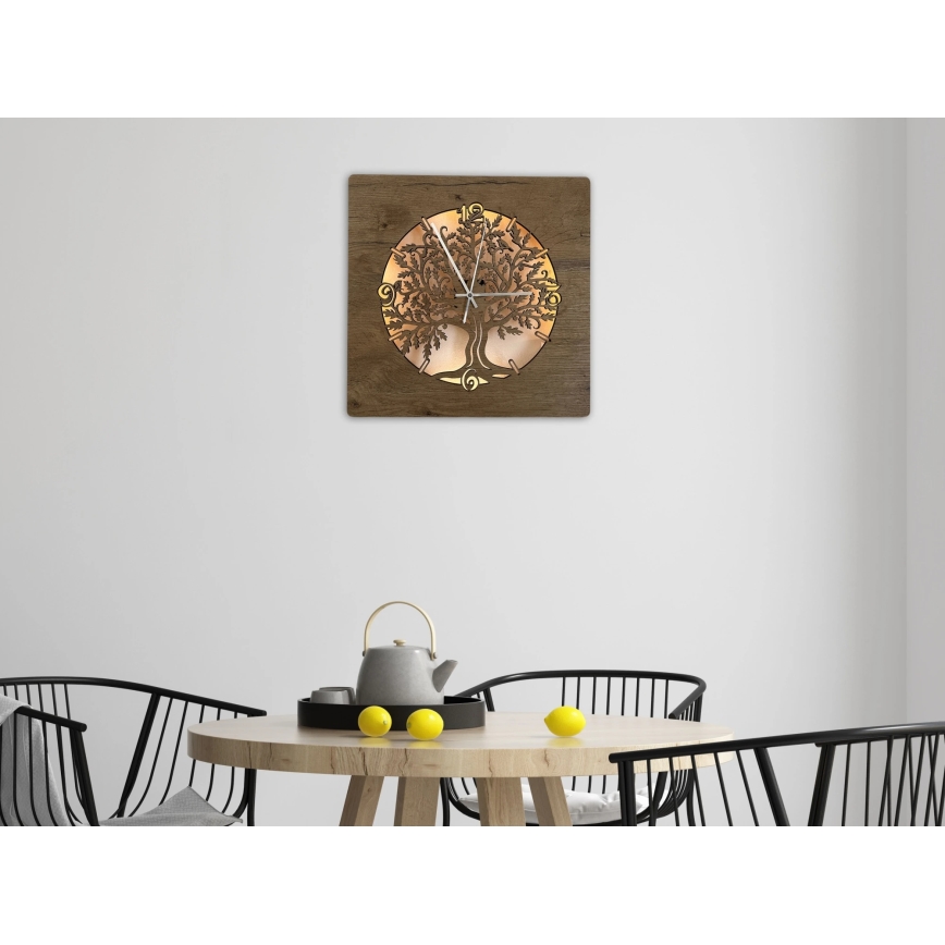 Li-Go 5652/DUB2 - LED himmennettävä kello LED/10W/5V 20000 mAh 42x42 cm tammi/Tammi ympyrässä + kaukosäädin