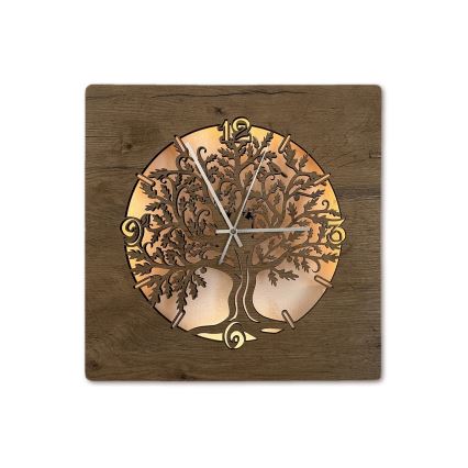 Li-Go 5652/DUB2 - LED himmennettävä kello LED/10W/5V 20000 mAh 42x42 cm tammi/Tammi ympyrässä + kaukosäädin