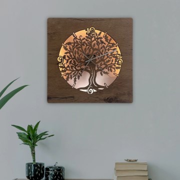 Li-Go 5652/DUB2 - LED himmennettävä kello LED/10W/5V 20000 mAh 42x42 cm tammi/Tammi ympyrässä + kaukosäädin