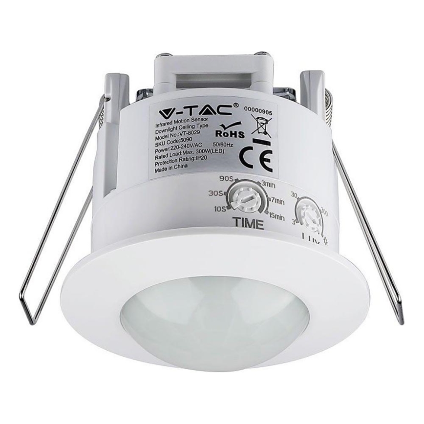 Liiketunnistin upotettu PIR 360° 300W/230V valkoinen