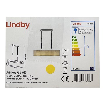 Lindby - Himmennettävä kattokruunu johdossa MARIAT 4xE27/60W/230V