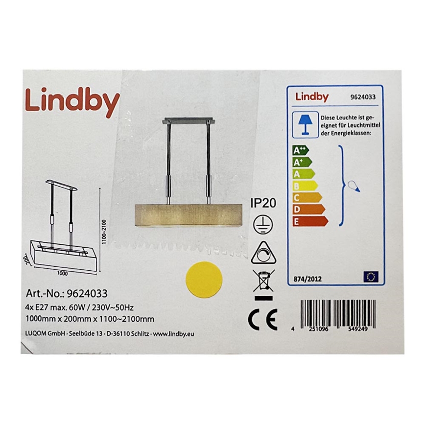 Lindby - Himmennettävä kattokruunu johdossa MARIAT 4xE27/60W/230V