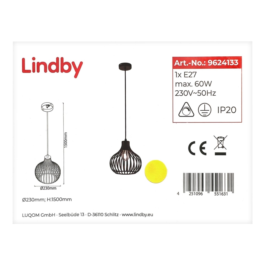 Lindby - Kattokruunu johdossa FRANCES 1xE27/60W/230V