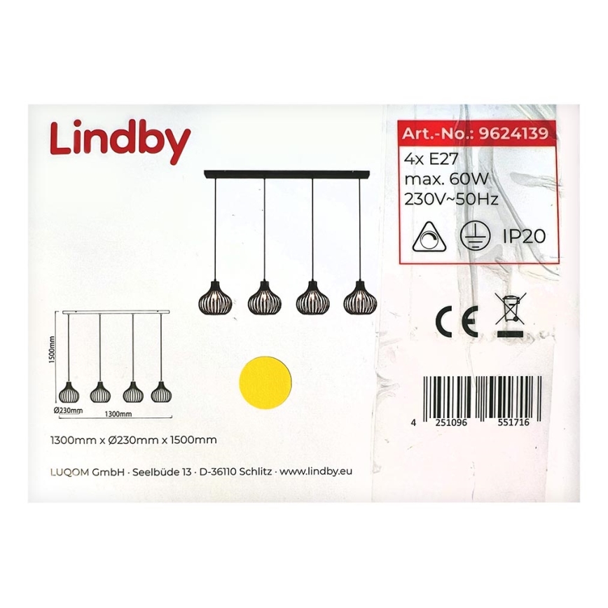 Lindby - Kattokruunu johdossa FRANCES 4xE27/60W/230V