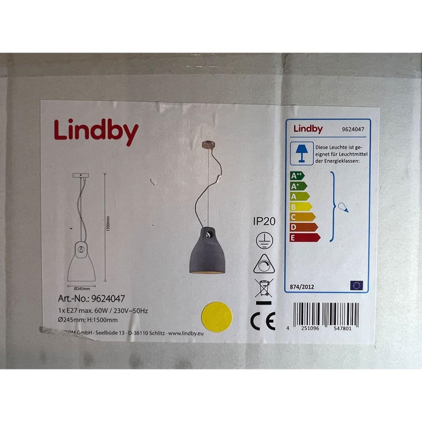 Lindby - Kattokruunu johdossa MORTON 1xE27/60W/230V