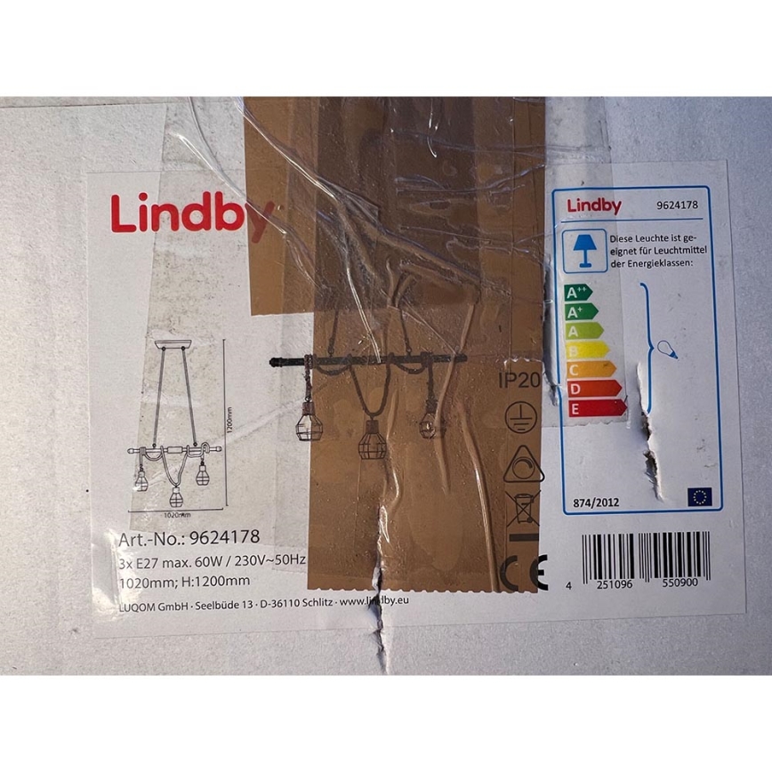 Lindby - Kattokruunu johdossa VENTURA 3xE27/60W/230V