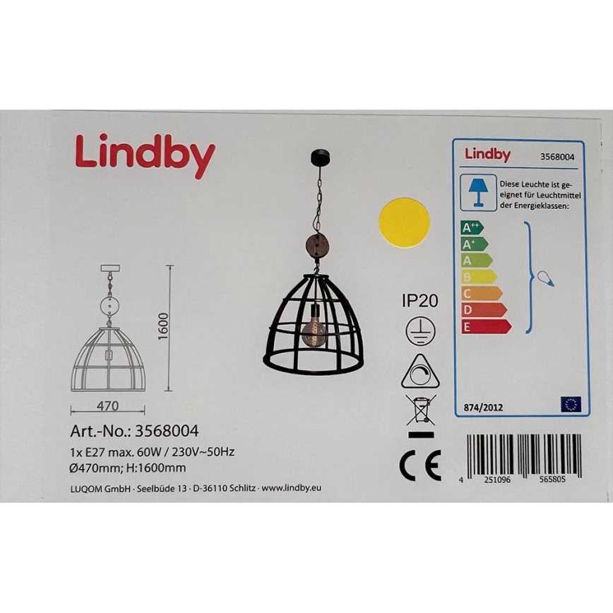 Lindby - Kattokruunu ketjussa MAXIMILIA 1xE27/60W/230V