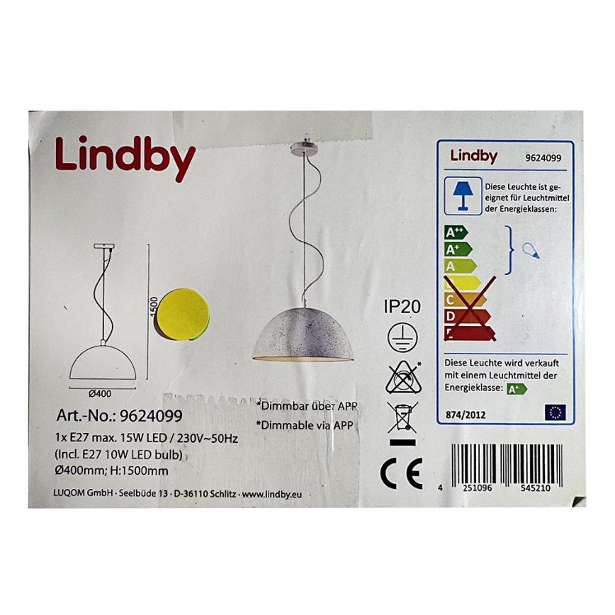 Lindby - LED RGB Himmennettävä kattokruunu johdossa CAROLLE LED/10W/230V Wi-Fi Tuya