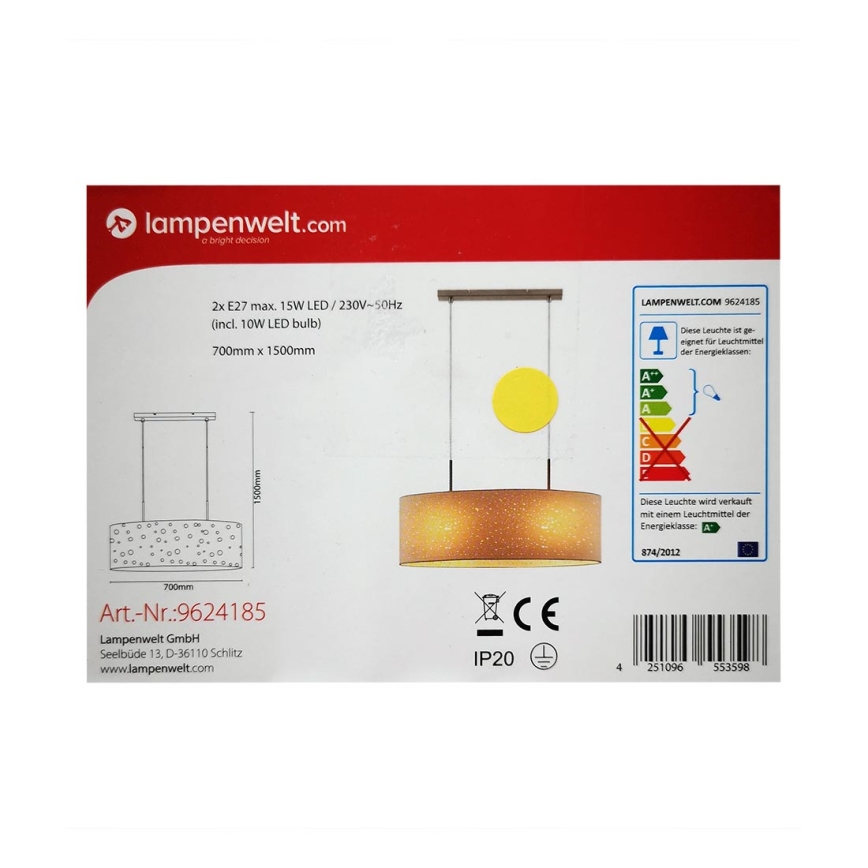 Lindby - LED RGBW Himmennettävä kattokruunu johdossa ALWINE 2xE27/10W/230V Wi-Fi