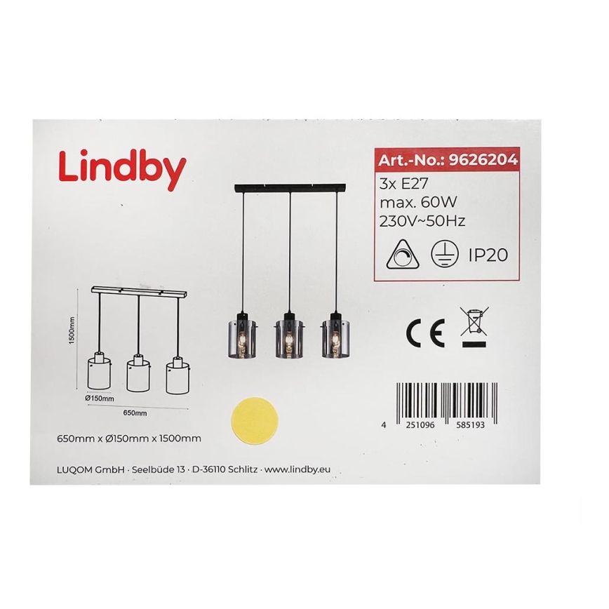 Lindby - Riippuvalaisin KOURTNEY 3xE27/60W/230V
