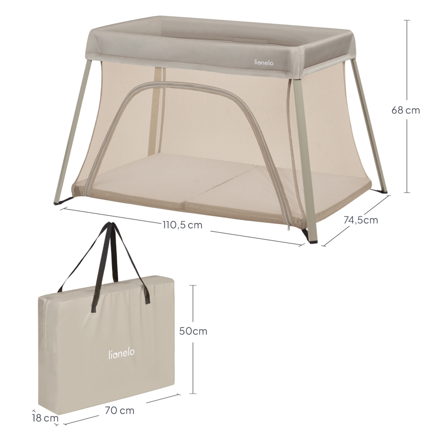 Lionelo - ALICE 3-in-1 matkasänky, beige/oliivinvihreä
