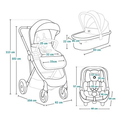 Lionelo - AMBER 3-in-1 yhdistelmävaunut, harmaa grafiitti