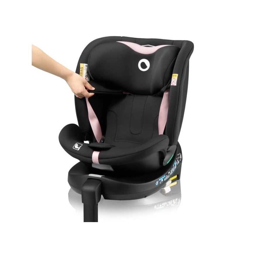 Lionelo - Autonistuin jalustalla swivel NAVY i-Koko 40-150 cm musta/vaaleanpunainen