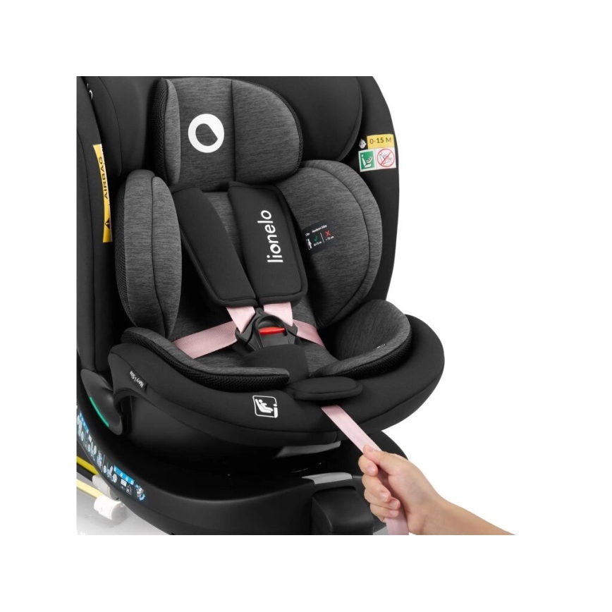 Lionelo - Autonistuin jalustalla swivel NAVY i-Koko 40-150 cm musta/vaaleanpunainen