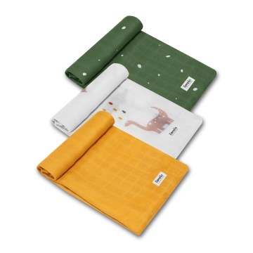 Lionelo - Bambusetti 3 kpl bambuliinoja 70x70 cm Dino