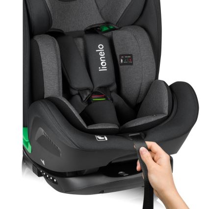 Lionelo - Käännettävä turvaistuin jalustalla HARPER i-Size 76-150 cm Black Carbon